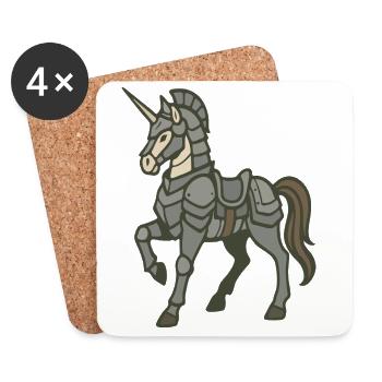Fantasy-Design schwer gepanzerter Einhornritter - Untersetzer (4er-Set) - Weiß - Vorne