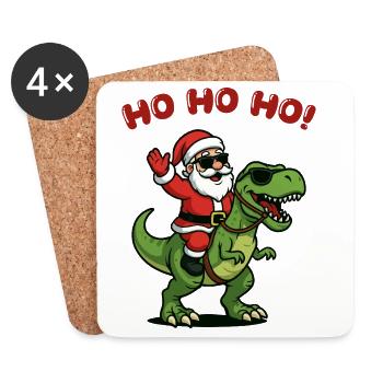 Santa auf Dino: Ho Ho Ho - Untersetzer (4er-Set) - Weiß - Vorne