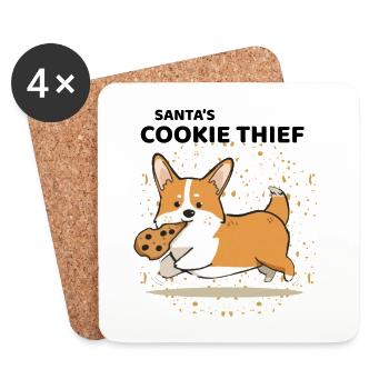 Santa’s Cookie Thief Corgi Weihnachtsdesign - Untersetzer (4er-Set) - Weiß - Vorne