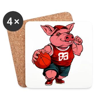 Schweinchen Basketballerin / Basketball Schweinche - Untersetzer (4er-Set) - Weiß - Vorne