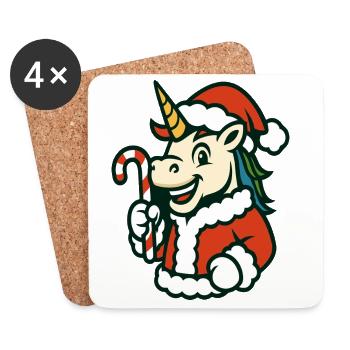 Santa Unicorn With Candy Cane Mascot Art - Coasters (set of 4) - white - Front