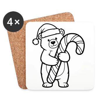 Cute Christmas Bear with Candy Cane - Coasters (set of 4) - white - Front