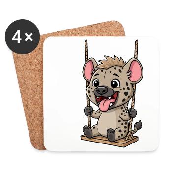 Funny hyena on swing playground kids fun - Coasters (set of 4) - white - Front