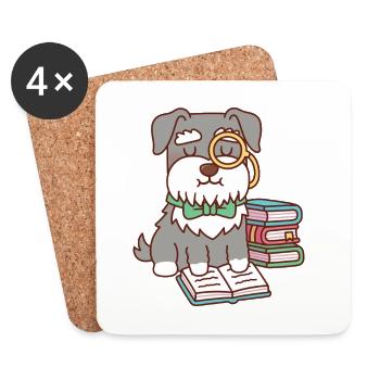 Un joli schnauzer avec un monocle aime lire Boo - Dessous de verre (lot de 4) - blanc - Devant