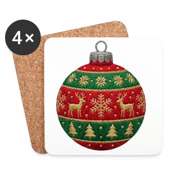 Gestickte Weihnachtskugel – Ornament (gedruckt) minimal - Untersetzer (4er-Set) - Weiß - Vorne