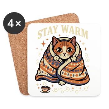 Bleib Warm Kuschelkatze Motiv - Untersetzer (4er-Set) - Weiß - Vorne