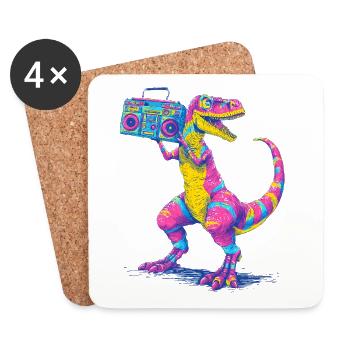 Un T-Rex avec un ghetto blaster dans un style néon des années 90 - Dessous de verre (lot de 4) - blanc - Devant