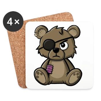 Teddybär mit Augenklappe - Untersetzer (4er-Set) - Weiß - Vorne