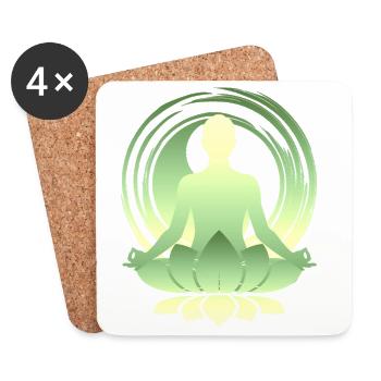 Lotusmeditation Grüngold Yoga Silhouette - Untersetzer (4er-Set) - Weiß - Vorne