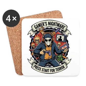 Gamer Press Start Terror - Coasters (set of 4) - white - Front