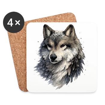 Nebelwolf im Aquarellstil - Untersetzer (4er-Set) - Weiß - Vorne