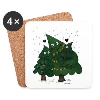 Petite famille de sapins de Noël - Dessous de verre (lot de 4) - blanc - Devant