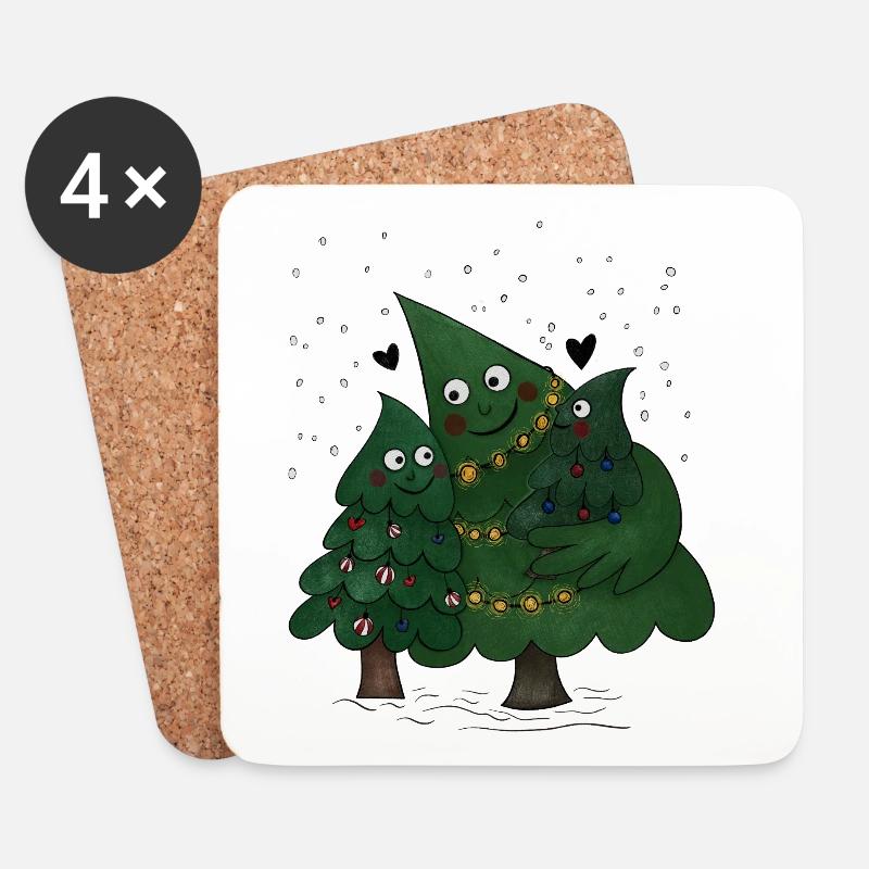 Kleine Weihnachtsbaum Familie - Untersetzer (4er-Set) - Weiß