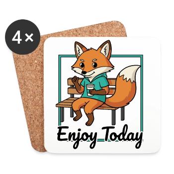 Renard sur le banc avec un sweat à capuche café - Dessous de verre (lot de 4) - blanc - Devant