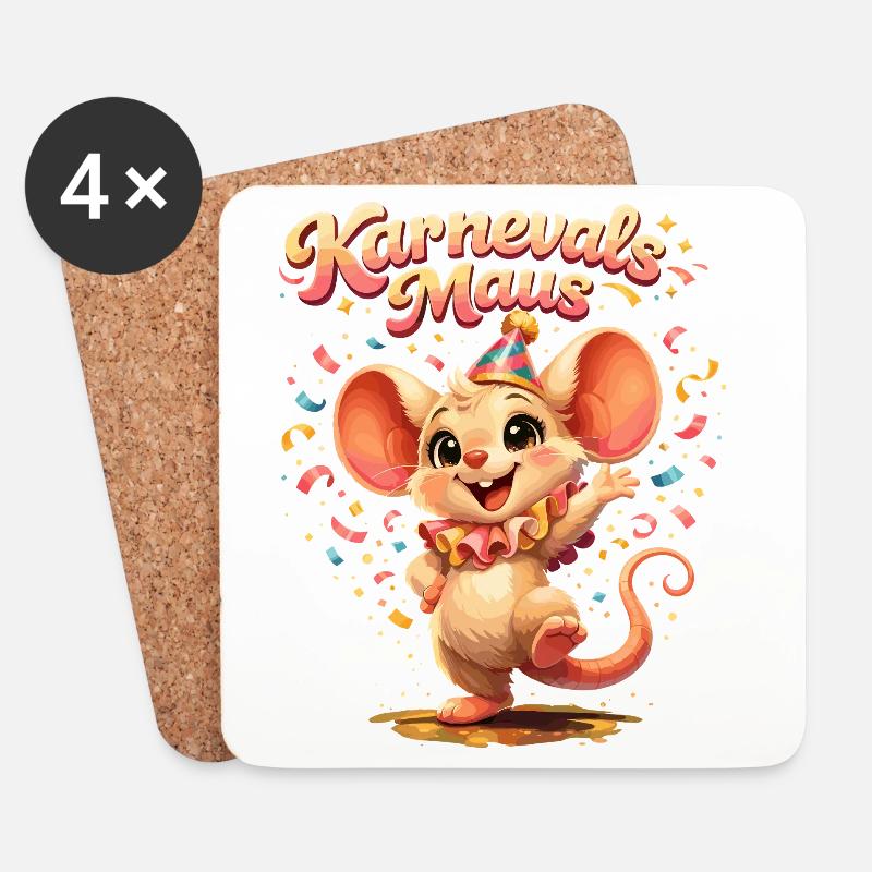 Karnevalsmaus Kostüm – Karneval Outfit Köln - Untersetzer (4er-Set) - Weiß