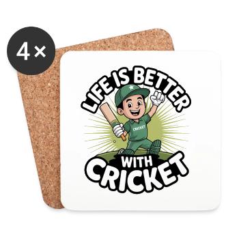 Drôle de cricket : Jeu de cricket vintage - Dessous de verre (lot de 4) - blanc - Devant