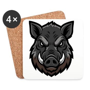 Wild boar head mascot, aggressive - Coasters (set of 4) - white - Front