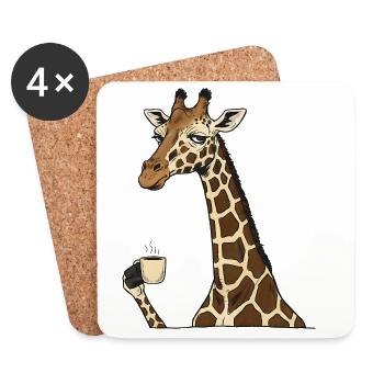Tired Giraffe with Coffee – Funny Motif - Coasters (set of 4) - white - Front