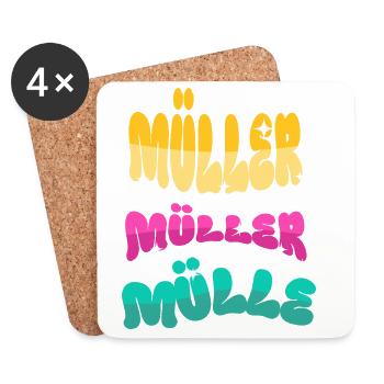 Nom de famille Müller - Dessous de verre (lot de 4) - blanc - Devant