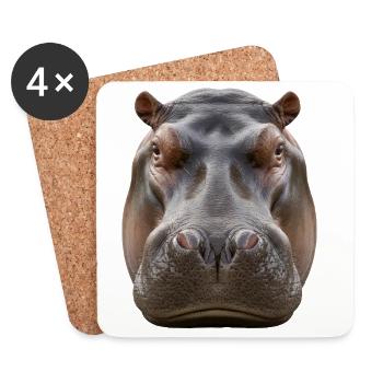 Hippopotamus Portrait Detail Wildlife Design - Coasters (set of 4) - white - Front