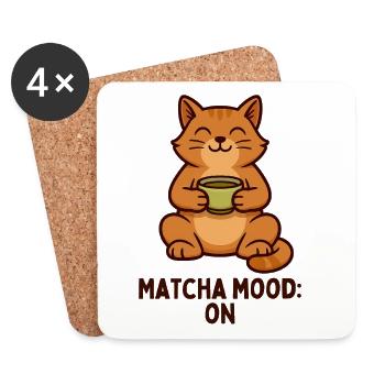 Matcha Mood Katze mit Teebecher - Untersetzer (4er-Set) - Weiß - Vorne