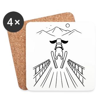 Dachshund Ski Jumping Ski Jumping Winter Sports - Coasters (set of 4) - white - Front