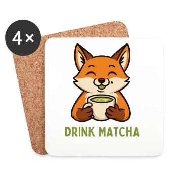 Fox enjoys matcha - Coasters (set of 4) - white - Front