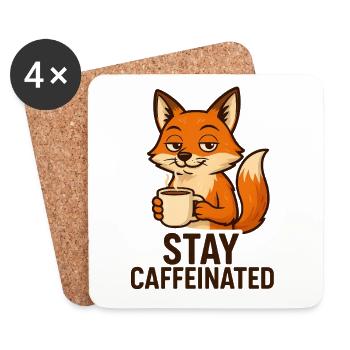 Fuchs Kaffee Motiv Stay Caffeinated - Untersetzer (4er-Set) - Weiß - Vorne