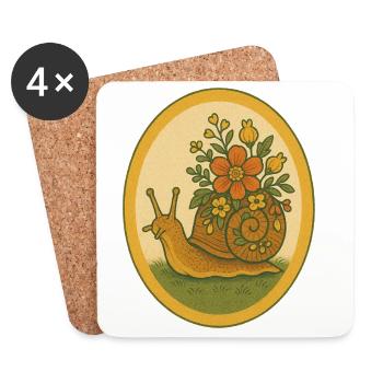Floral Snail in Oval Vintage Frame - Coasters (set of 4) - white - Front
