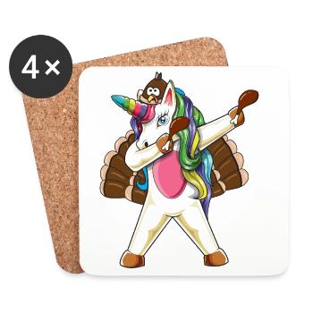 Taponnage de la licorne de la danse de la dinde de Thanksgiving - Dessous de verre (lot de 4) - blanc - Devant