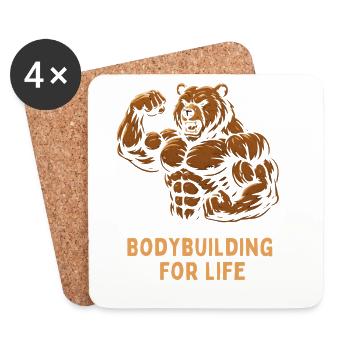 Motif de pouvoir du bodybuilder ours - Dessous de verre (lot de 4) - blanc - Devant