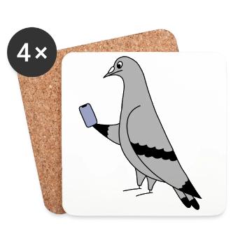 Pigeon Check Phone – Illustration minimale - Dessous de verre (lot de 4) - blanc - Devant