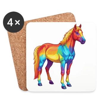 Aquarelle colorée Cheval arc-en-ciel Pop Art - Dessous de verre (lot de 4) - blanc - Devant