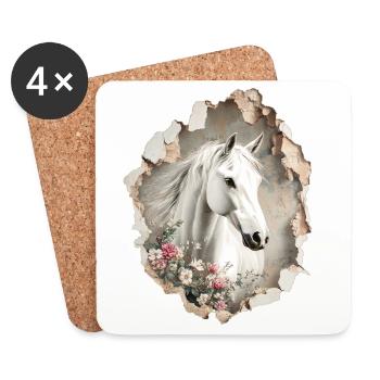 Pferd Blumen - Untersetzer (4er-Set) - Weiß - Vorne