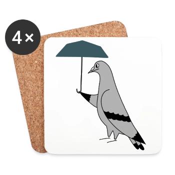 Pigeon with Umbrella – Illustration minimaliste urbaine - Dessous de verre (lot de 4) - blanc - Devant