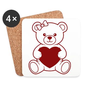 Ours au cœur avec arc - Dessous de verre (lot de 4) - blanc - Devant