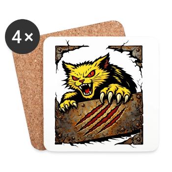 Ferocious Cat Scratch Attack Illustration - Coasters (set of 4) - white - Front