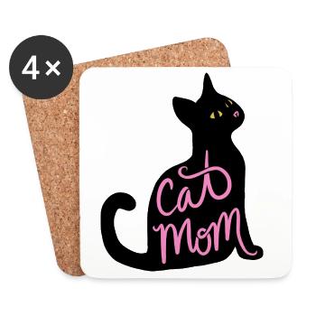 Cat Mom Neon Script - Coasters (set of 4) - white - Front