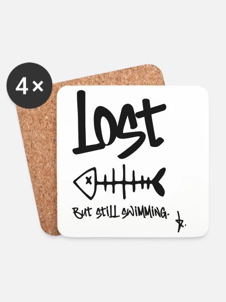 LOST – But still swimming | Fischgräten Design - Untersetzer (4er-Set) - Weiß