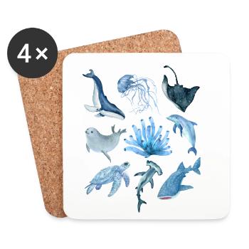 Ocean animals - Untersetzer (4er-Set) - Weiß - Vorne