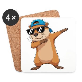 Cool Dabbing Otter Sunglasses Cartoon Art - Coasters (set of 4) - white - Front