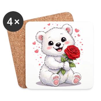 Cute Bear with Rose – Valentine's Day Motif - Coasters (set of 4) - white - Front