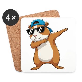 Cool Dabbing Meerschweinchen-Sonnenbrillen-Cartoon-Kunst - Untersetzer (4er-Set) - Weiß - Vorne
