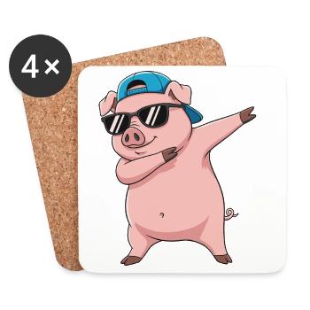 Dessin animé de lunettes de soleil en cochon à faire du dabing - Dessous de verre (lot de 4) - blanc - Devant