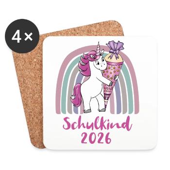 Schoolchild 2026 Unicorn with Sugar Cone - Coasters (set of 4) - white - Front