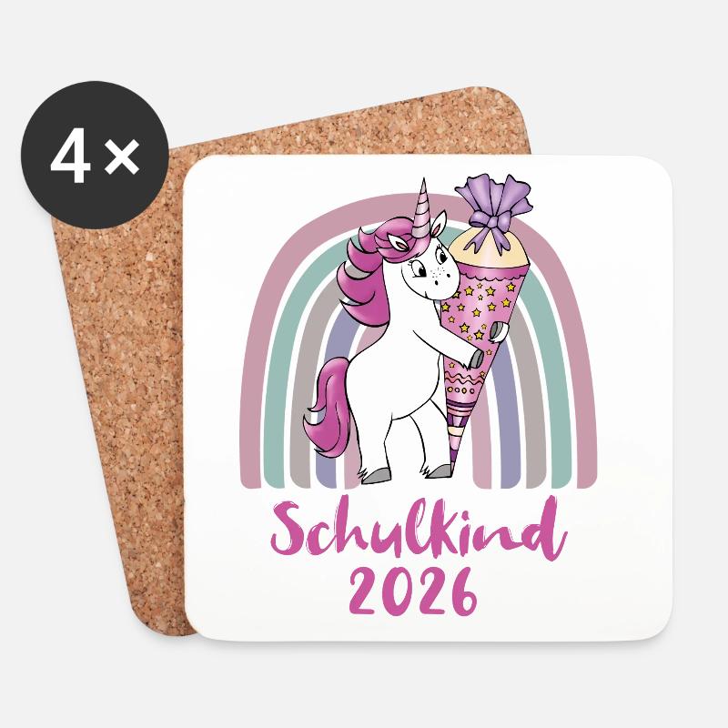 Schulkind 2026 Einhorn mit Zuckertüte  - Untersetzer (4er-Set) - Weiß