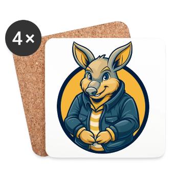 Aardvark Kawaii Maskottchen Cartoon Clipart Logo Abzeichen - Untersetzer (4er-Set) - Weiß - Vorne