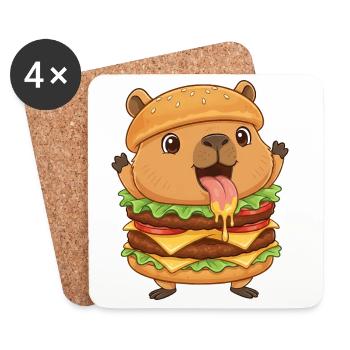 Mignon Fast-Food Cheeseburger de type capybara cartoon - Dessous de verre (lot de 4) - blanc - Devant