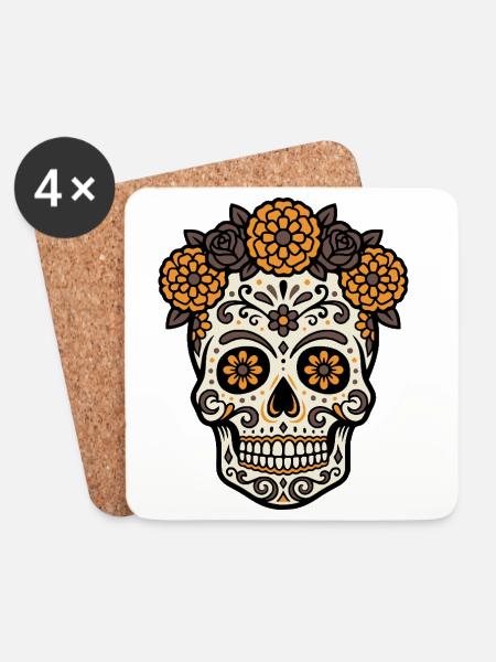 Vibrant DiaMuertos motif - Coasters (set of 4) - white