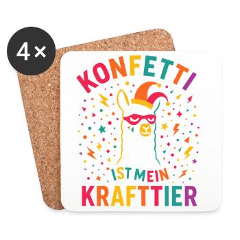 Confettis de carnaval en alpaga avec bonnet de fou - Dessous de verre (lot de 4) - blanc - Devant